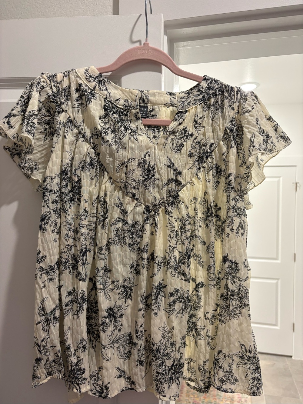 SHEIN Cream Blouse with Black Floral Print